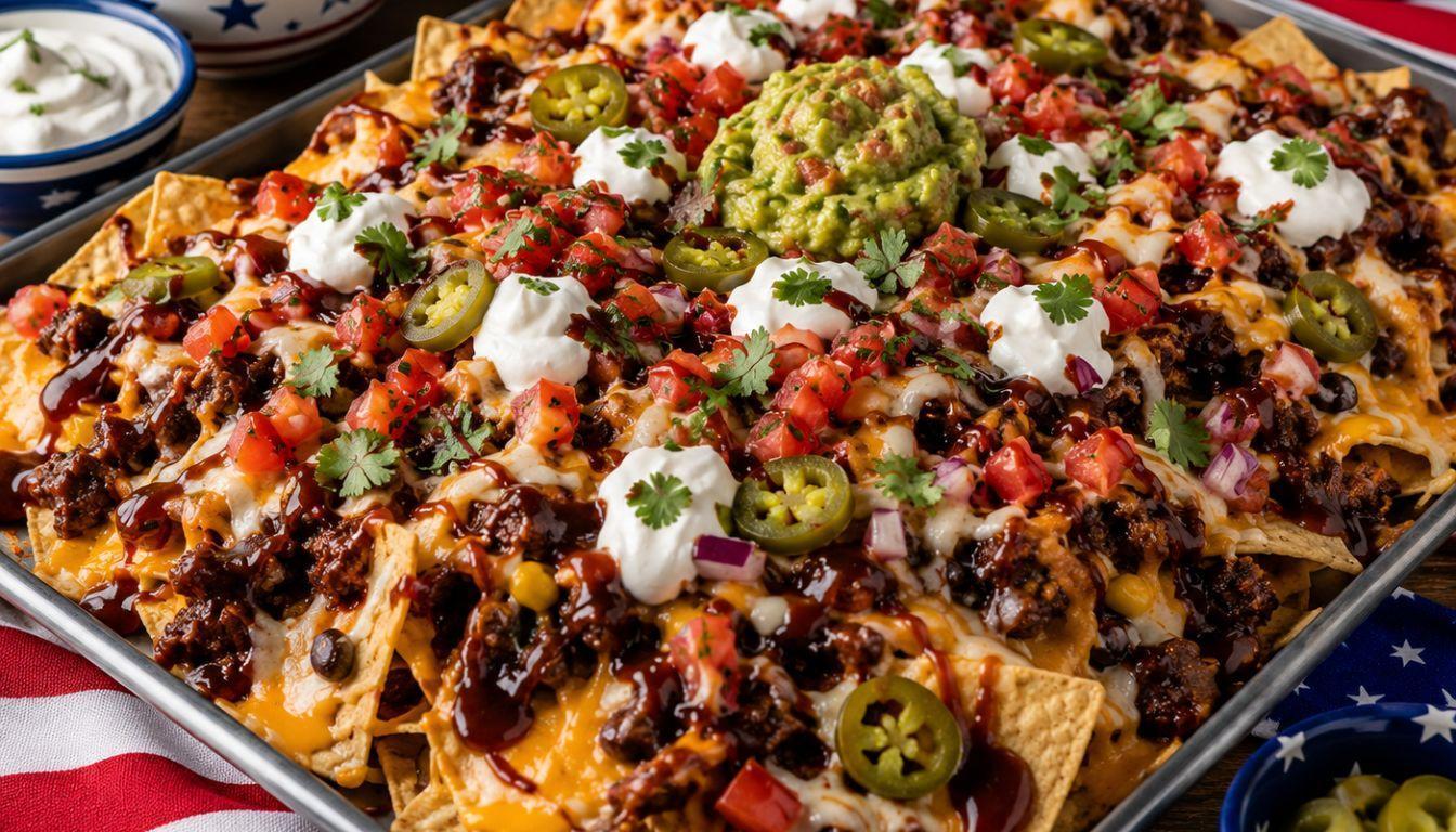 4th of July Loaded Nachos with BBQ Beef and Cheese %title % 4th of july loaded nachos with bbq beef and cheese