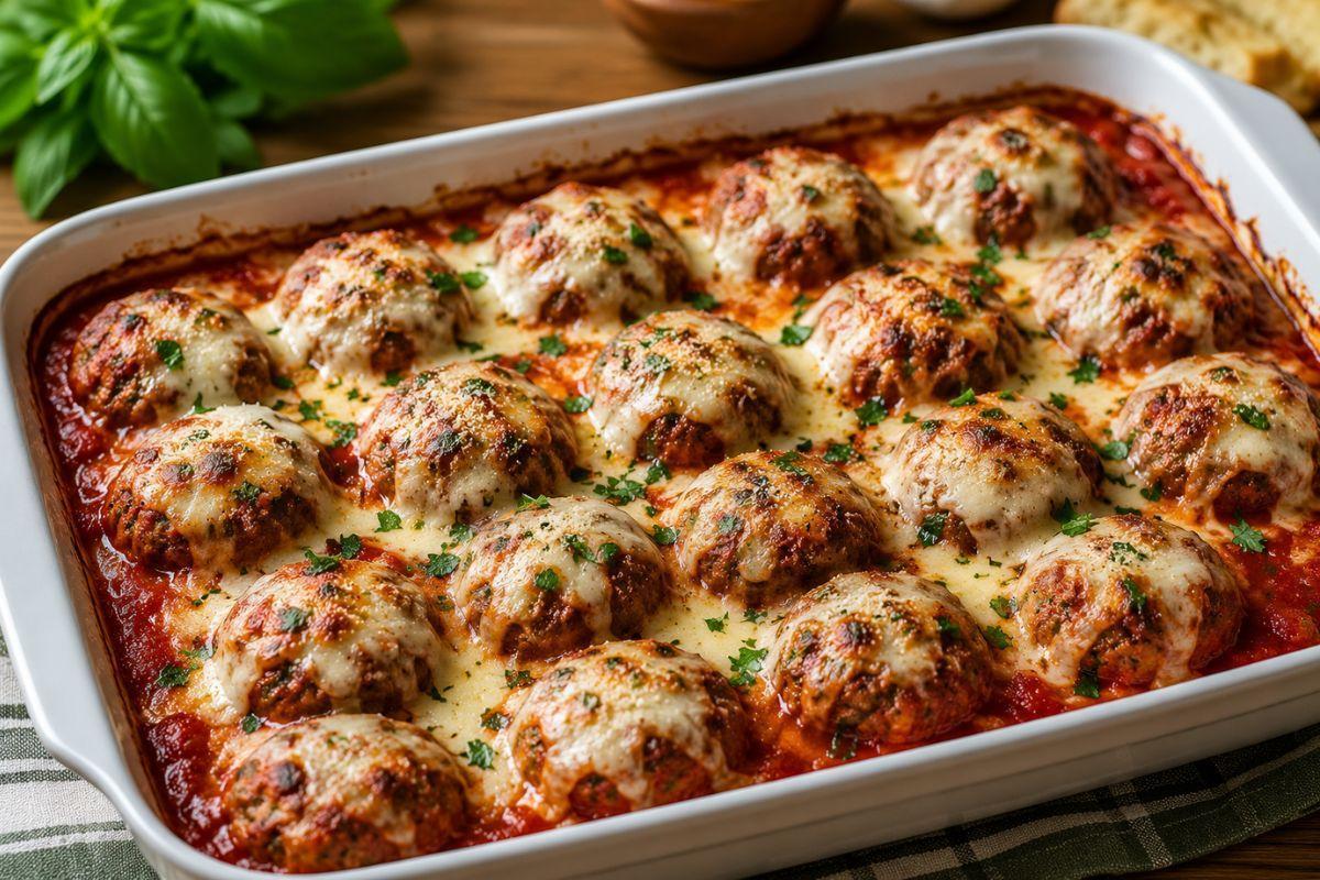 Baked Meatballs with Tomato Sauce and Mozzarella %title % Baked Meatballs with Tomato Sauce and Mozzarella