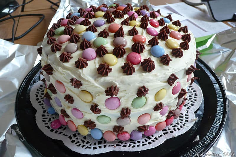 Homemade birthday cake with Smarties