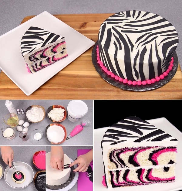 DIY Make Pink Zebra Cake