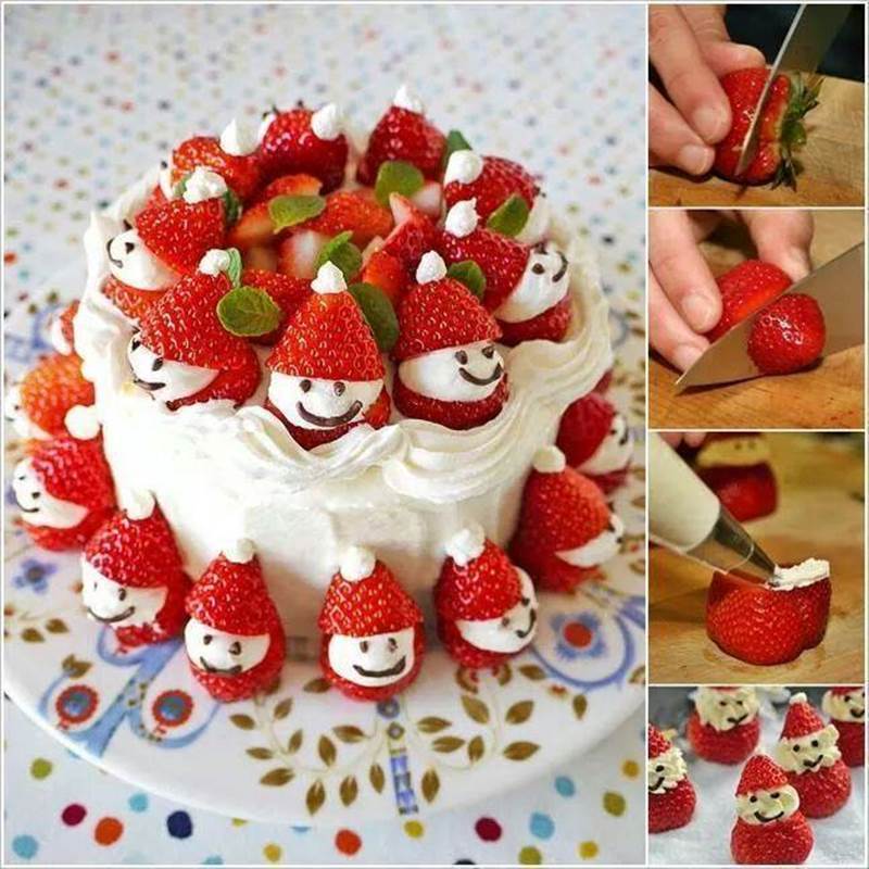 Strawberry Santa Christmas Cake