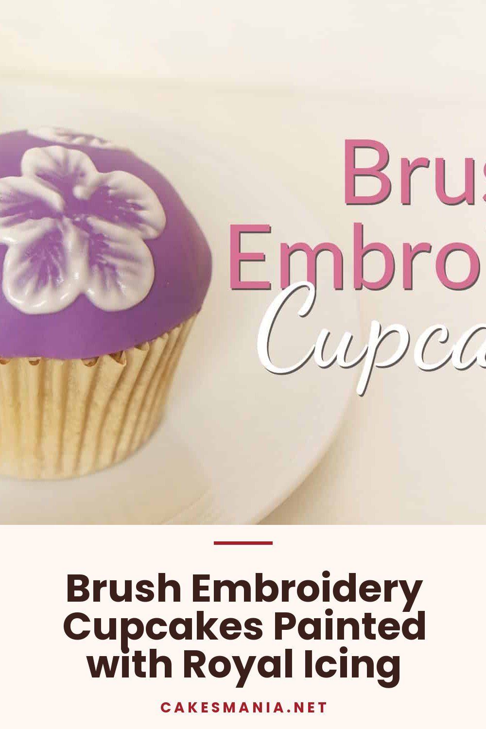 Brush Embroidery Cupcakes Painted with Royal Icing