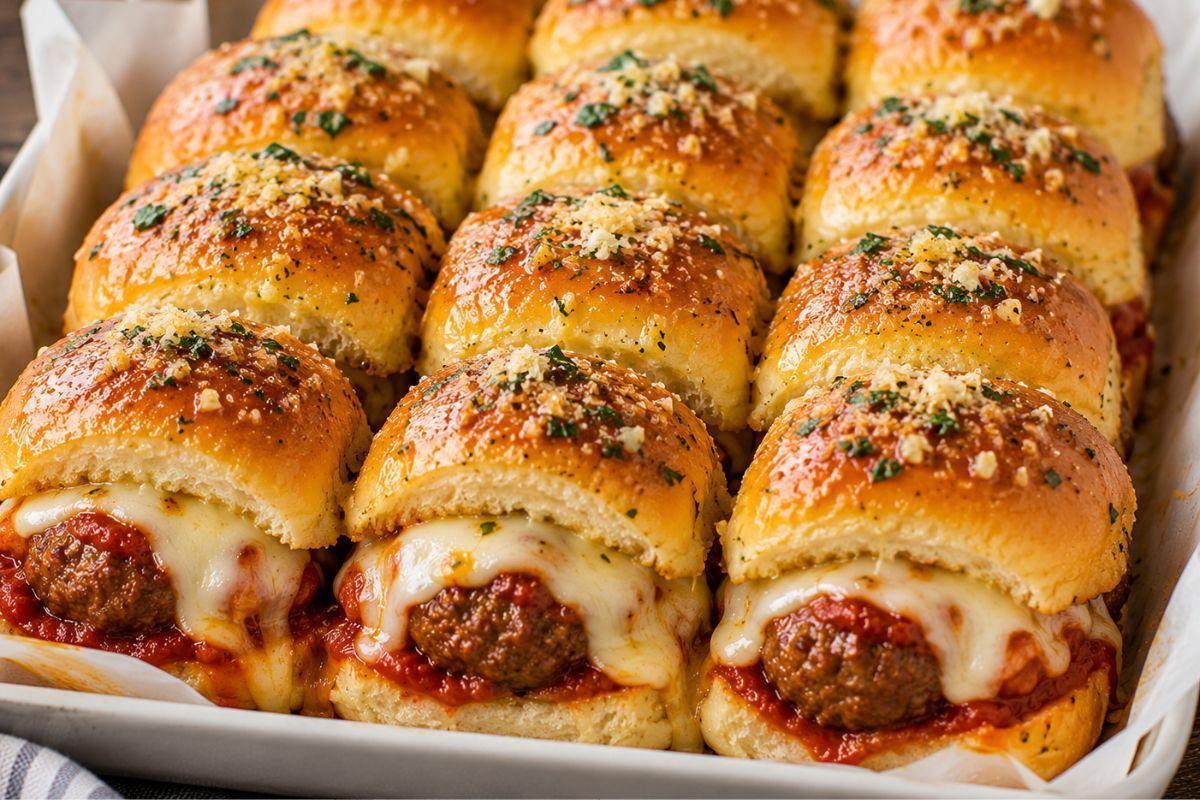 Cheesy Garlic Bread Meatball Sliders %title % cheesy garlic bread meatball sliders 1