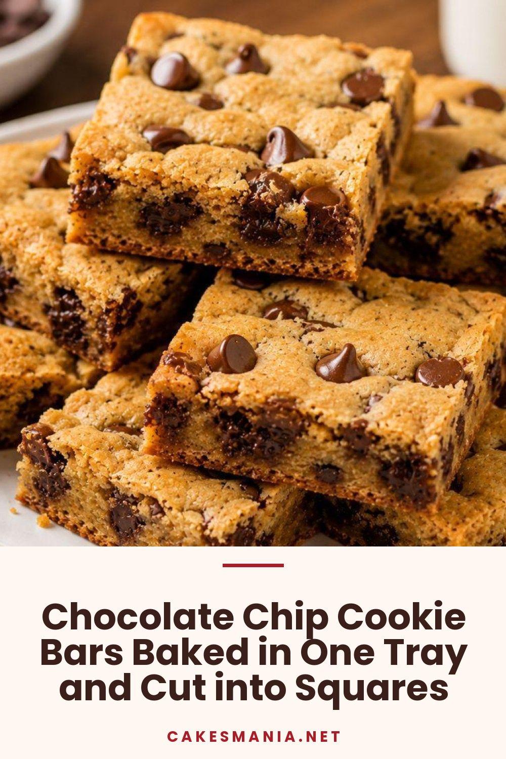 Chocolate Chip Cookie Bars Baked in One Tray and Cut into Squares