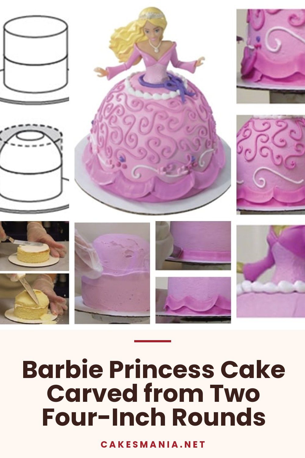 Barbie Princess Cake Carved from Two Four-Inch Rounds