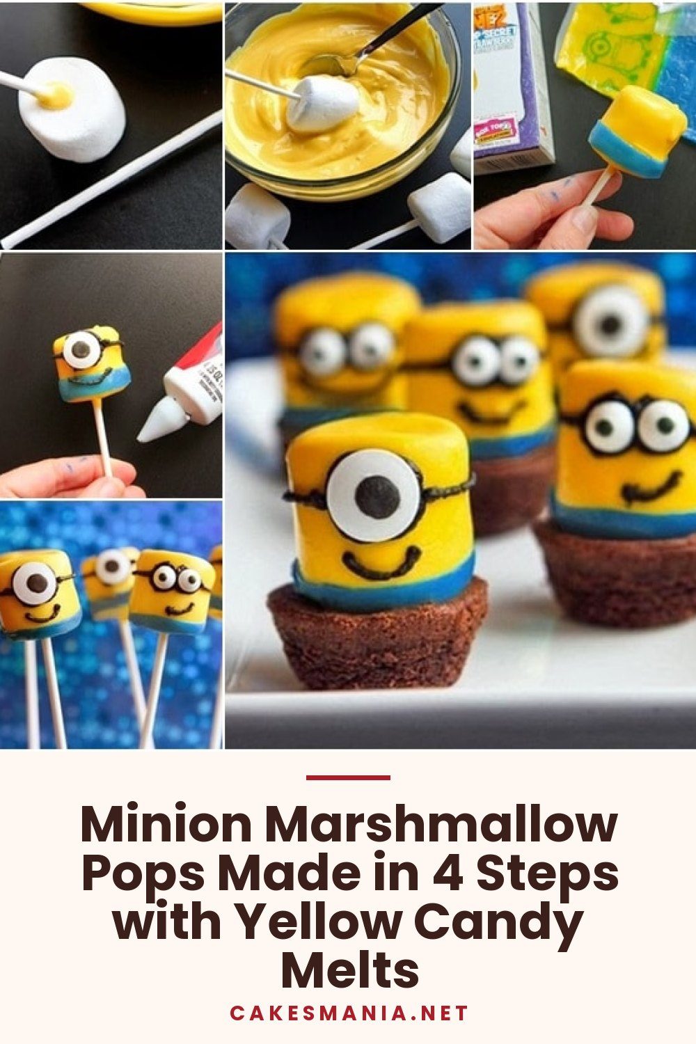 Minion Marshmallow Pops Made in 4 Steps with Yellow Candy Melts