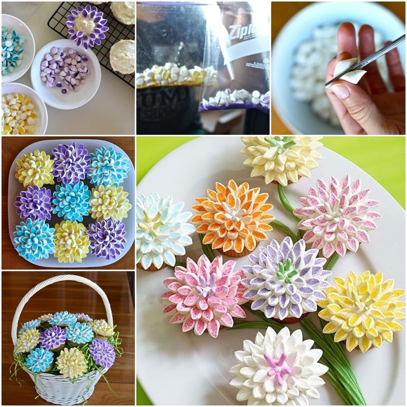diy marshmallow flower cupcakes