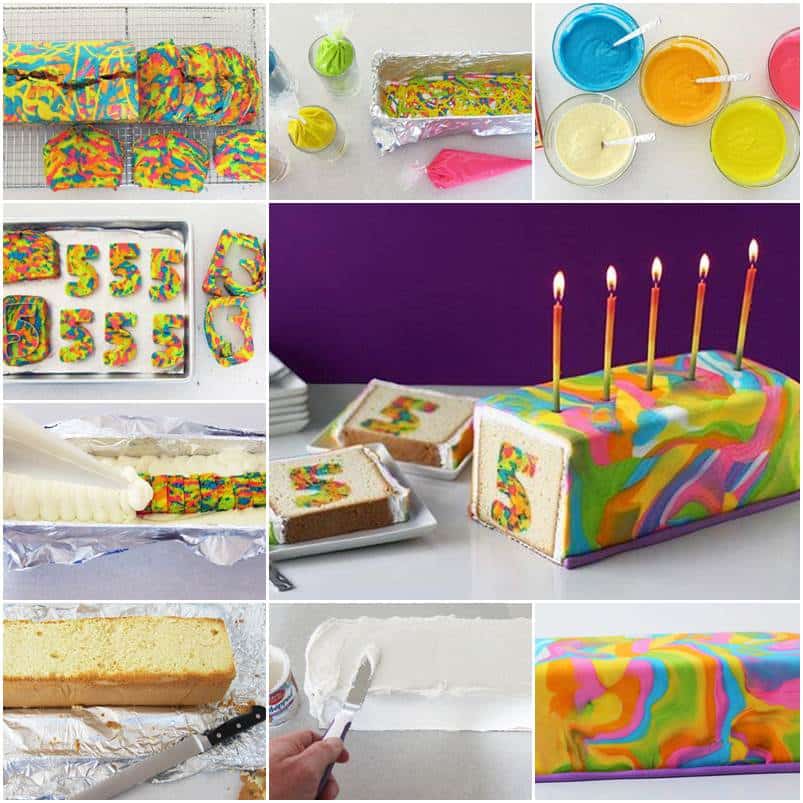 diy rainbow tie dye surprise cake