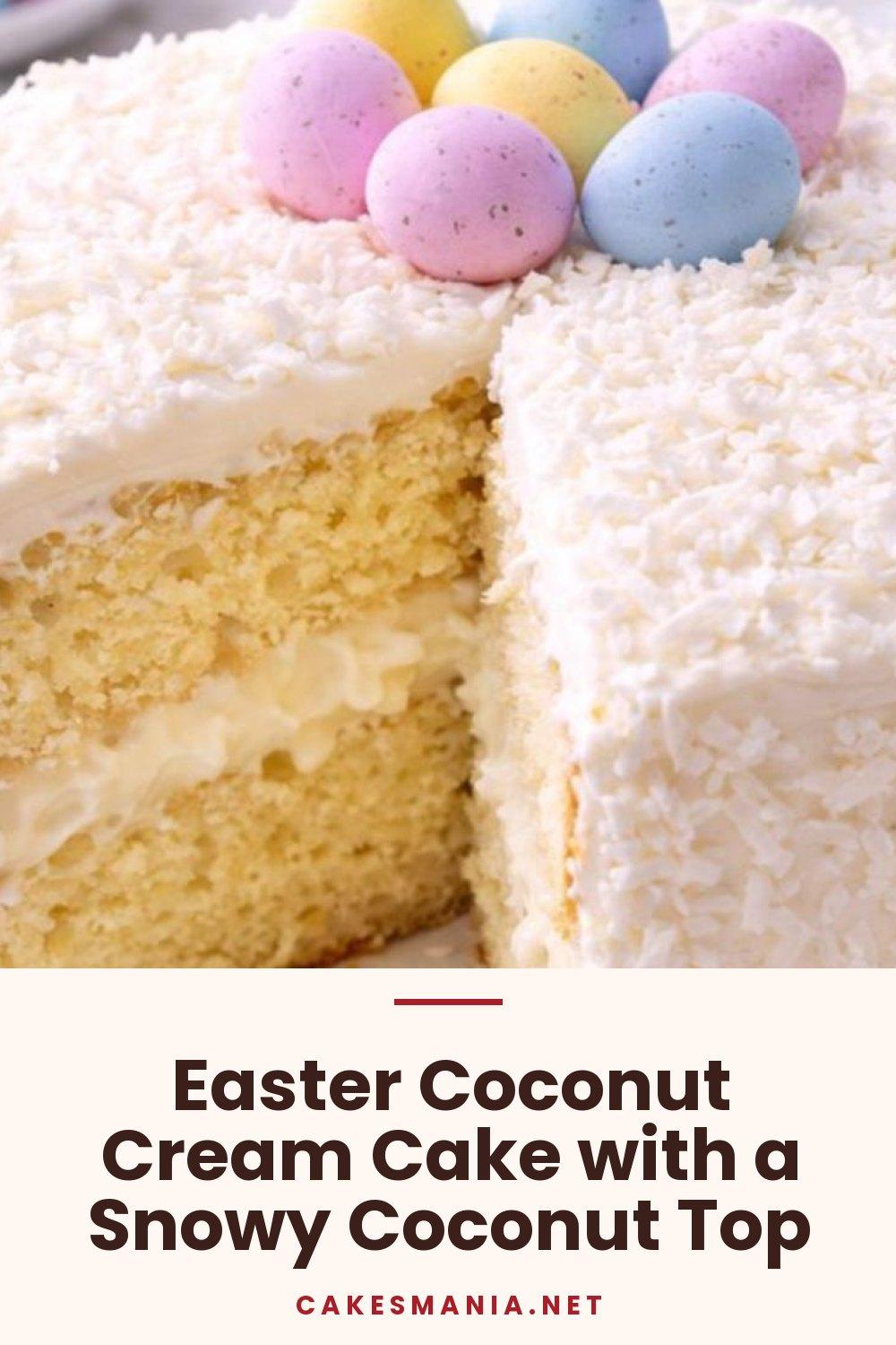 Easter Coconut Cream Cake with a Snowy Coconut Top