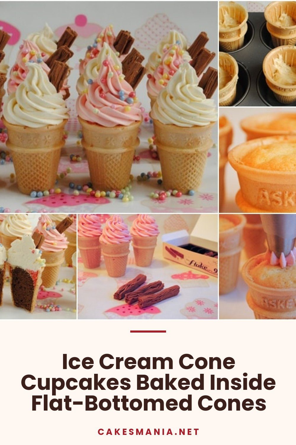 Ice Cream Cone Cupcakes Baked Inside Flat-Bottomed Cones