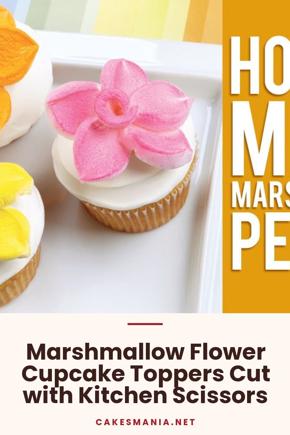 Marshmallow Flower Cupcake Toppers Cut with Kitchen Scissors
