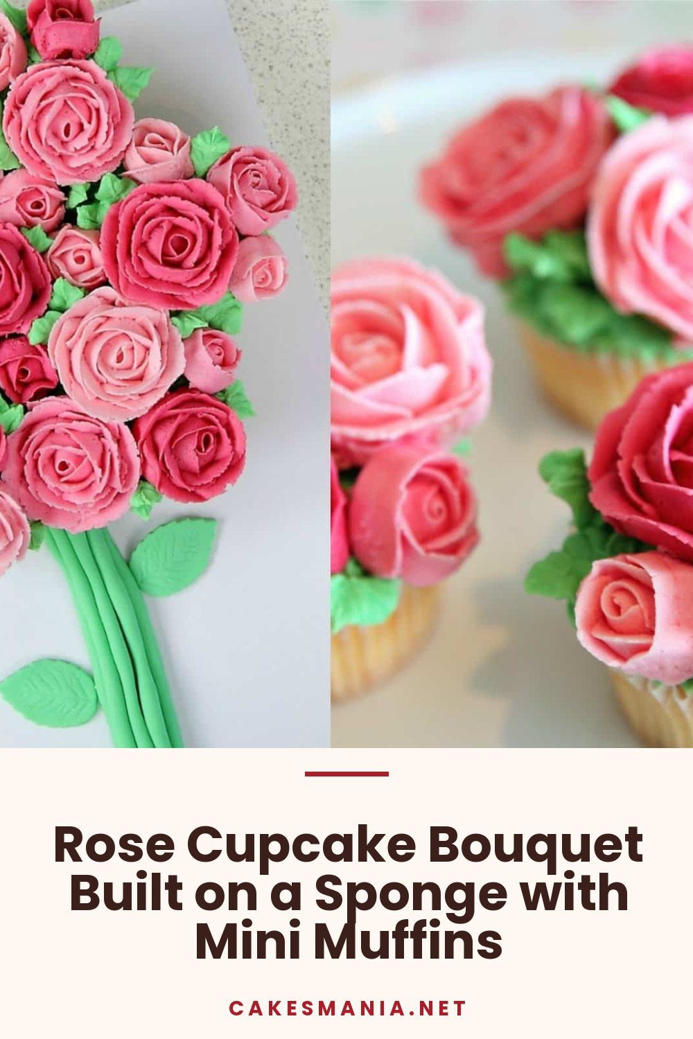Rose Cupcake Bouquet Built on a Sponge with Mini Muffins