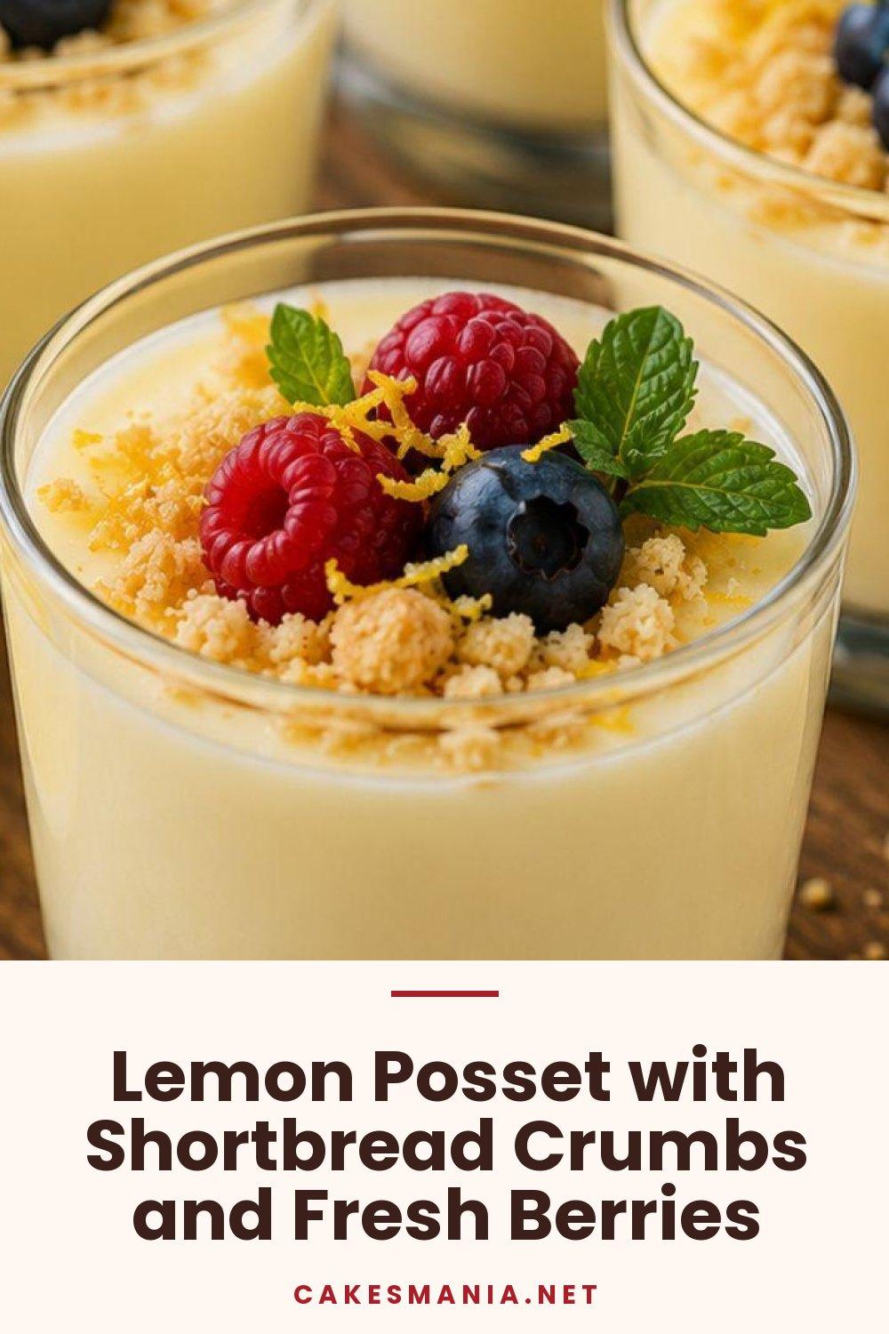 Lemon Posset with Shortbread Crumbs and Fresh Berries
