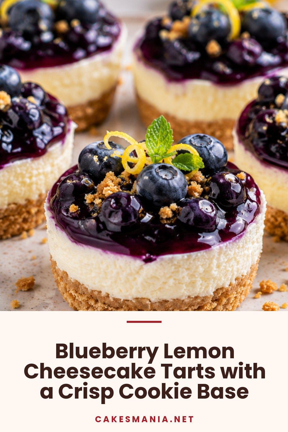 Blueberry Lemon Cheesecake Tarts with a Crisp Cookie Base