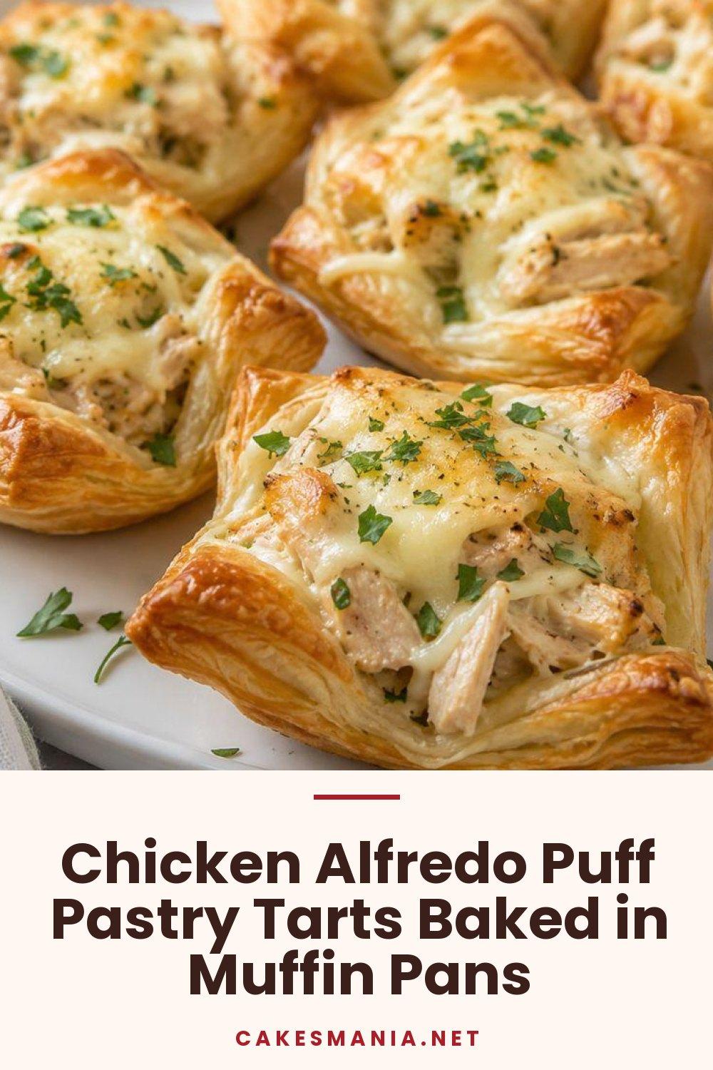 Chicken Alfredo Puff Pastry Tarts Baked in Muffin Pans