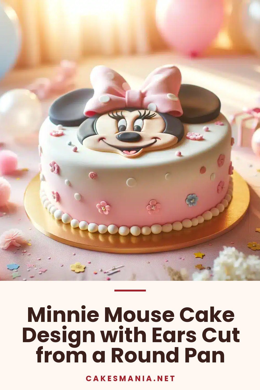 Minnie Mouse Cake Design with Ears Cut from a Round Pan