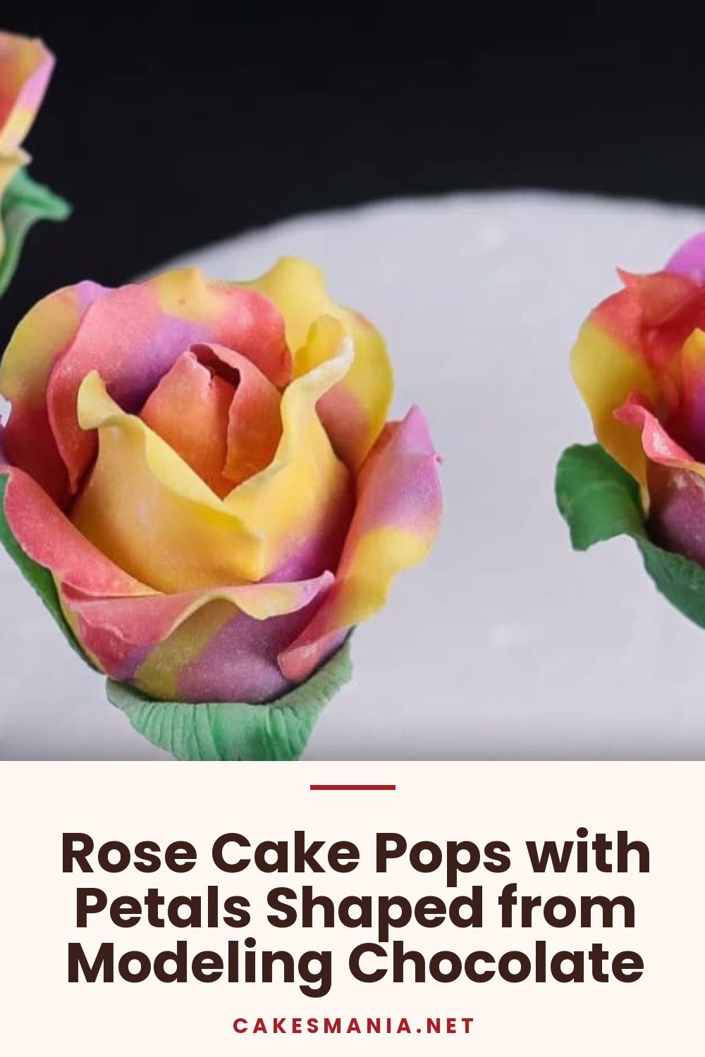 Rose Cake Pops with Petals Shaped from Modeling Chocolate