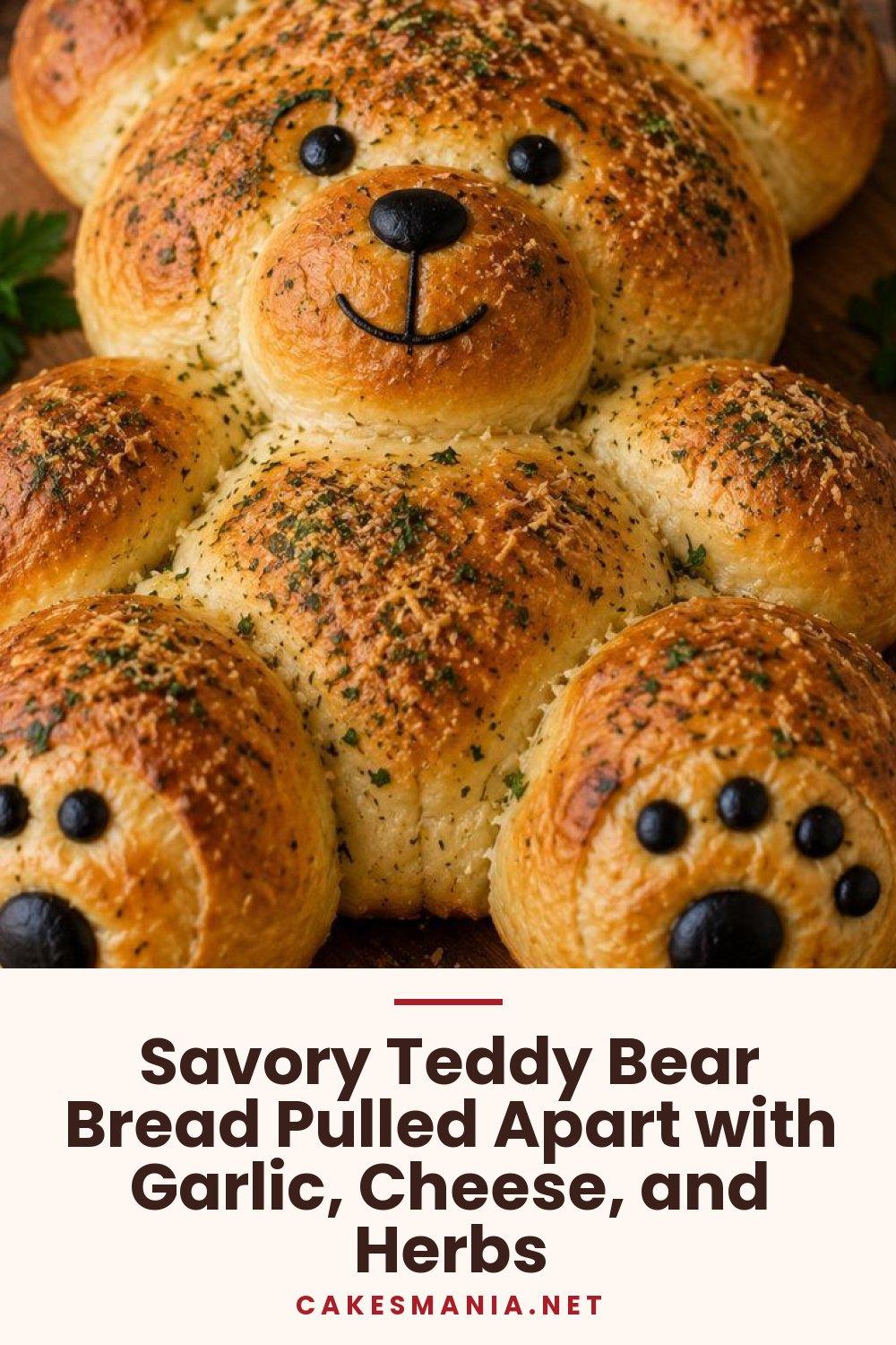 Savory Teddy Bear Bread Pulled Apart with Garlic, Cheese, and Herbs