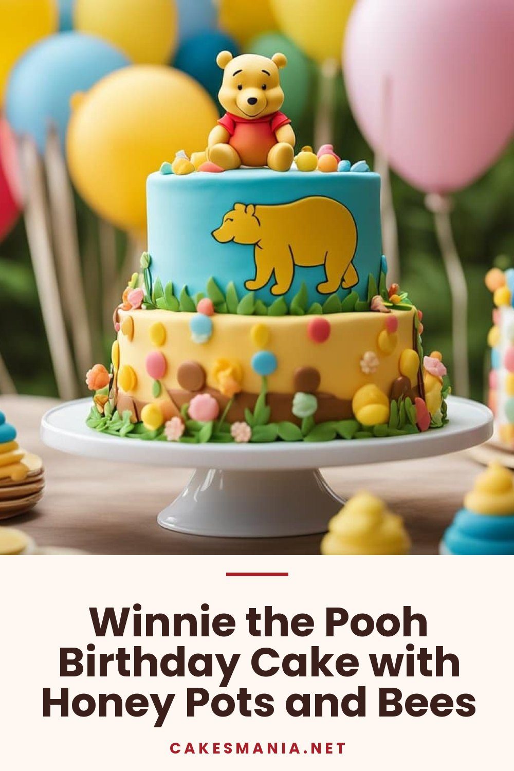 Winnie the Pooh Birthday Cake with Honey Pots and Bees